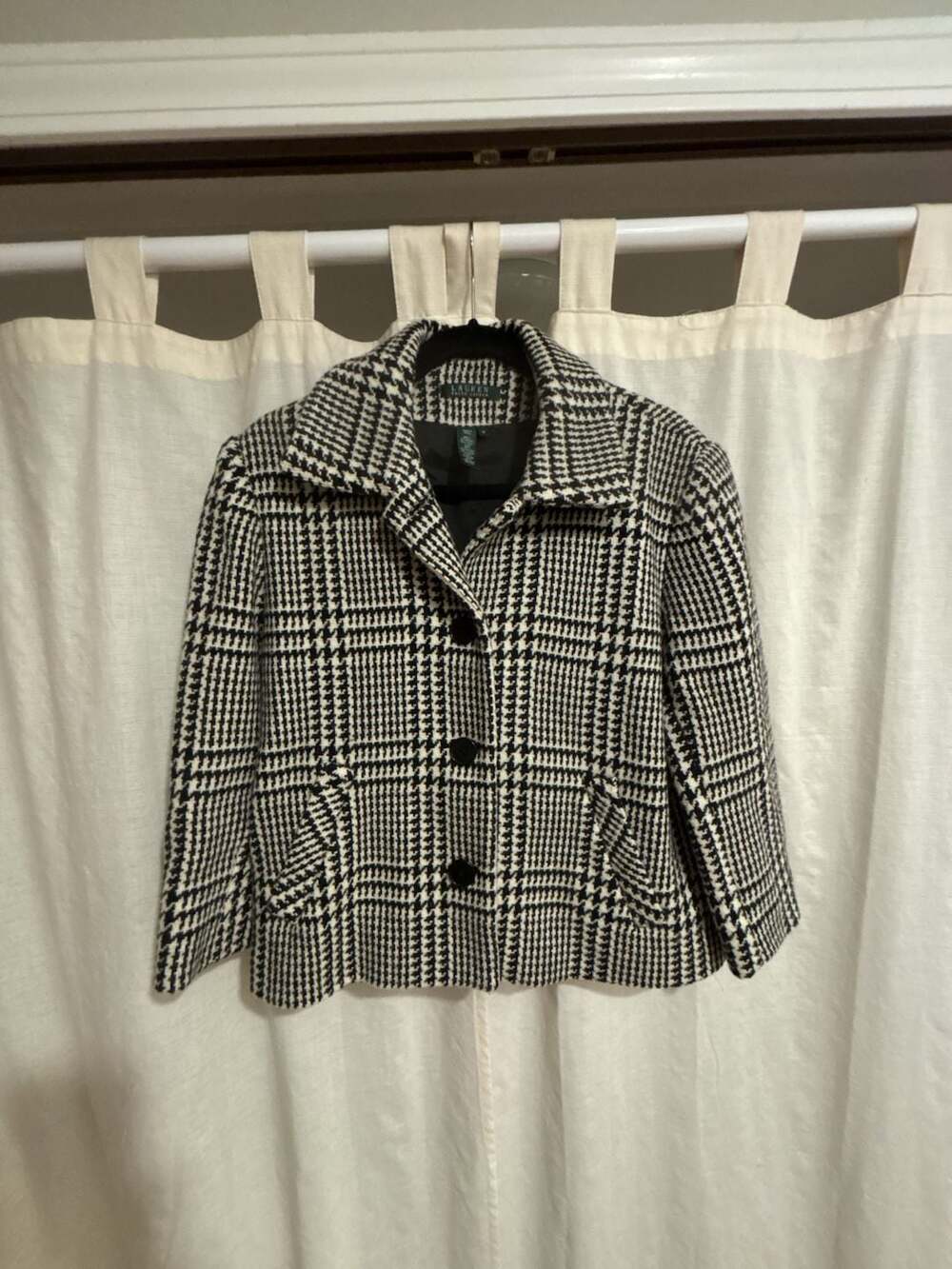 Lauren Ralph Lauren Glen Plaid Wool Blend Cropped Jacket
